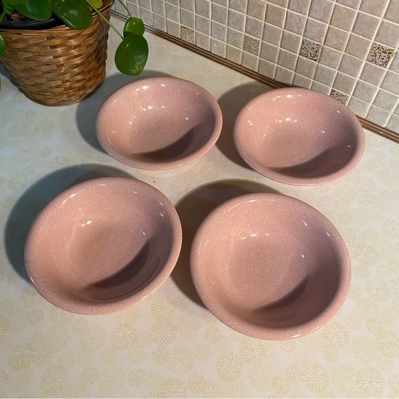 Vintage 14 piece Pink Speckled Granite Japan Stonware plate set Barbiecore - Picture 11 of 14